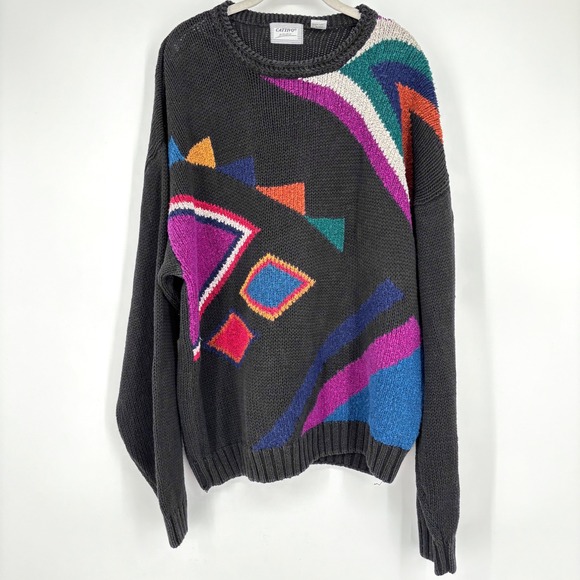 Cattivo Studio Other - Vintage 90s Dad Sweater Sz XL Geometric Pattern Black Multicolor Bright Funky